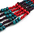 Multistrand Teal/ Red/ Purple Wooden Bead Black Cord Necklace - 100cm L Adjustable - view 3