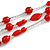 210g Solid 3 Strand Red Glass & Ceramic Bead Necklace In Silver Tone - 60cm L/ 5cm - view 3