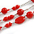 210g Solid 3 Strand Red Glass & Ceramic Bead Necklace In Silver Tone - 60cm L/ 5cm - view 5
