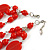 210g Solid 3 Strand Red Glass & Ceramic Bead Necklace In Silver Tone - 60cm L/ 5cm - view 7