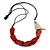 Red Wood Leaf with Off White Wood Bird Black Cotton Cords Necklace - 80cm L Adjustable - view 3