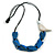Blue Wood Leaf with Off White Wood Bird Black Cotton Cords Necklace - 80cm L Adjustable - view 3