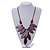 V Shape Wooden Leaf and Round Bead Cotton Cord Necklace in Purple/ Brown - 74cm L/ 12cm Front Drop - view 2