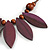 V Shape Wooden Leaf and Round Bead Cotton Cord Necklace in Purple/ Brown - 74cm L/ 12cm Front Drop - view 4