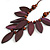V Shape Wooden Leaf and Round Bead Cotton Cord Necklace in Purple/ Brown - 74cm L/ 12cm Front Drop - view 5
