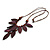 V Shape Wooden Leaf and Round Bead Cotton Cord Necklace in Purple/ Brown - 74cm L/ 12cm Front Drop - view 6