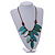 V Shape Wooden Leaf and Round Bead Cotton Cord Necklace/ Teal/ Brown - 74cm L/ 12cm Front Drop - view 2