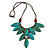 V Shape Wooden Leaf and Round Bead Cotton Cord Necklace/ Teal/ Brown - 74cm L/ 12cm Front Drop - view 3