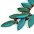 V Shape Wooden Leaf and Round Bead Cotton Cord Necklace/ Teal/ Brown - 74cm L/ 12cm Front Drop - view 7