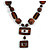 Geometric Brown Wood and Ceramic Bead Necklace - 50cm L/ 8cm Front Drop/ Adjustable - view 3
