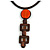 Statement Geometric Brown Wood and Orange Ceramic Bead Cotton Cord Tassel Necklace - 50cm Long/ 16cm Front Drop - view 3
