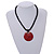 Red Shell Round Pendant with Twisted Black Glass Bead Necklace - 44cm L/ 50mm Diameter - view 3