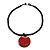 Red Shell Round Pendant with Twisted Black Glass Bead Necklace - 44cm L/ 50mm Diameter - view 6