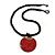 Red Shell Round Pendant with Twisted Black Glass Bead Necklace - 44cm L/ 50mm Diameter - view 2