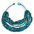 Statement Multistrand Wood Bead Cotton Cord Bib Style Necklace In Teal - 64cm Long - view 7