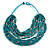 Statement Multistrand Wood Bead Cotton Cord Bib Style Necklace In Teal - 64cm Long