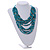 Statement Multistrand Wood Bead Cotton Cord Bib Style Necklace In Teal - 64cm Long - view 2
