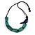 Teal Wood Leaf with Dark Blue Wood Bird Black Cotton Cords Necklace - 80cm L Adjustable