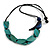 Teal Wood Leaf with Dark Blue Wood Bird Black Cotton Cords Necklace - 80cm L Adjustable - view 3