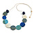 Off White/ Grey/ Teal/ Blue Wood Button Bead Necklace with Black Cotton Cord - Adjustable - 90cm L - view 3