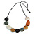 Off White/ Black/ Grey/ Brown Geometric Wood Bead Necklace with Black Cotton Cord - Adjustable - 90cm L - view 3