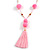 Baby Pink Glass Bead, Pom Pom, Tassel Long Necklace - 88cm L/ 17cm Tassel - view 4