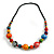 Multicoloured Wood Bead Black Cotton Cord Necklace - 66cm Long - view 3