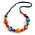 Multicoloured Wood Bead Black Cotton Cord Necklace - 66cm Long