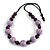 Purple/ Lavender Wood Bead Black Cord Necklace - 74cm Long - view 3