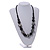 Black Wood Bead with White Floral Motif Black Cotton Cord Necklace - 66cm Long - view 2