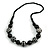 Black Wood Bead with White Floral Motif Black Cotton Cord Necklace - 66cm Long - view 3