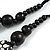 Black Wood Bead with White Floral Motif Black Cotton Cord Necklace - 66cm Long - view 5