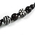 Black Wood Bead with White Floral Motif Black Cotton Cord Necklace - 66cm Long - view 7