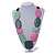 Long Mint/ Pink/ Grey Geometric Wood Bead Necklace with Black Cotton Cords - 110cm L - view 2