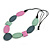 Long Mint/ Pink/ Grey Geometric Wood Bead Necklace with Black Cotton Cords - 110cm L - view 3