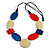 Long Blue/ Red/ Cream Geometric Wood Bead Necklace with Black Cotton Cords - 110cm L - view 7
