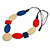 Long Blue/ Red/ Cream Geometric Wood Bead Necklace with Black Cotton Cords - 110cm L - view 6