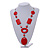 Statement Red Wood Bead Geomentric Silver Cord Necklace - 66cm L/ 13cm Front Drop - view 2