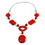 Statement Red Wood Bead Geomentric Silver Cord Necklace - 66cm L/ 13cm Front Drop - view 3