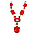 Statement Red Wood Bead Geomentric Silver Cord Necklace - 66cm L/ 13cm Front Drop - view 4