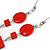 Statement Red Wood Bead Geomentric Silver Cord Necklace - 66cm L/ 13cm Front Drop - view 7
