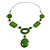 Statement Lime Green Wood Bead Geomentric Silver Cord Necklace - 66cm L/ 13cm Front Drop - view 3