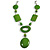 Statement Lime Green Wood Bead Geomentric Silver Cord Necklace - 66cm L/ 13cm Front Drop - view 4