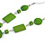 Statement Lime Green Wood Bead Geomentric Silver Cord Necklace - 66cm L/ 13cm Front Drop - view 6