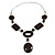 Statement Brown Wood Bead Geomentric Silver Cord Necklace - 66cm L/ 13cm Front Drop - view 3