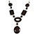 Statement Brown Wood Bead Geomentric Silver Cord Necklace - 66cm L/ 13cm Front Drop - view 4