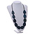 Geometric Dark Blue Wood Bead Black Cord Necklace - 80cm Long Adjustable - view 2