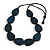 Geometric Dark Blue Wood Bead Black Cord Necklace - 80cm Long Adjustable - view 3