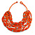 Statement Multistrand Wood Bead Cotton Cord Bib Style Necklace In Orange - 64cm Long