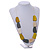 Antique Yellow/ Off White/ Grey Geometric Wood Bead White Cotton Cord Long Necklace - 100cm L/ Adjustable - view 2